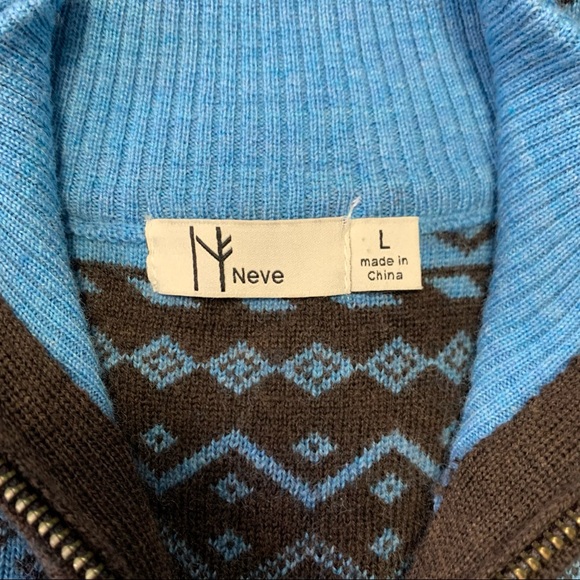 Neve Blue Brown Mock Neck Zip Up Wool Cardigan Sweater Size L - Picture 6 of 10